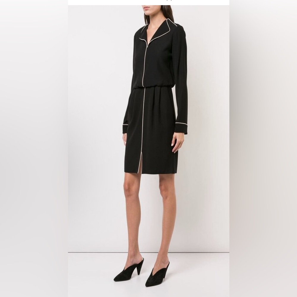 EMPORIO ARMANI Black Contrast Trim Cinch Waist Dress Women Size EU46/14 **
